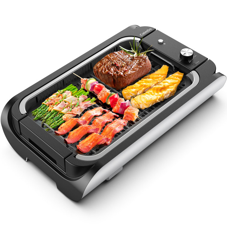 Calmdo Electric Grill, Indoor Smokeless Grill with Glass Lid, 2 Non-Stick  Plates, Dishwasher Safe